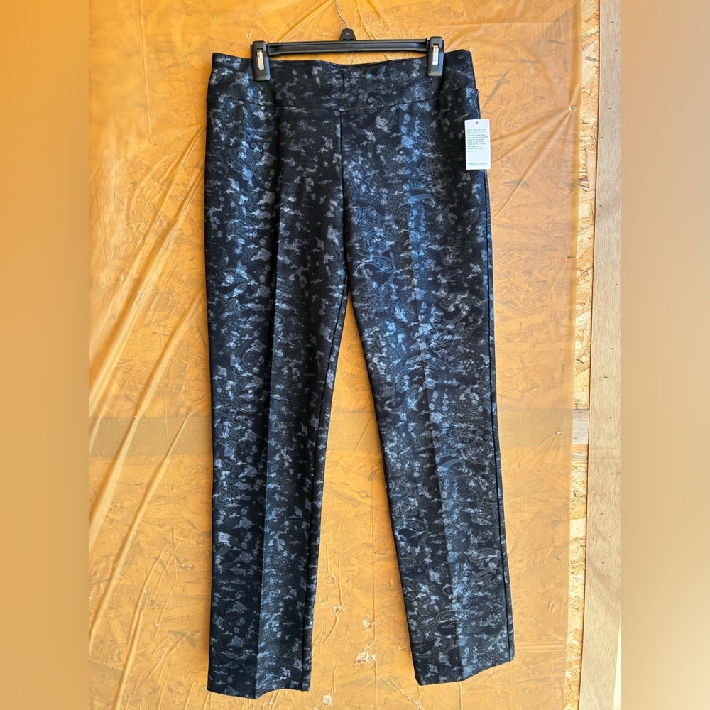 NWT LG LENA GABRIELLA Black & Silver Pull On Pants Size 12 - Picture 1 of 7